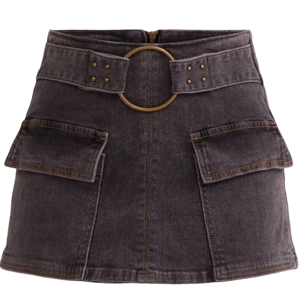 Madden NYC Hardware Blue Wash Cargo Denim Skort With Ring Belt Size XS - Picture 1 of 8